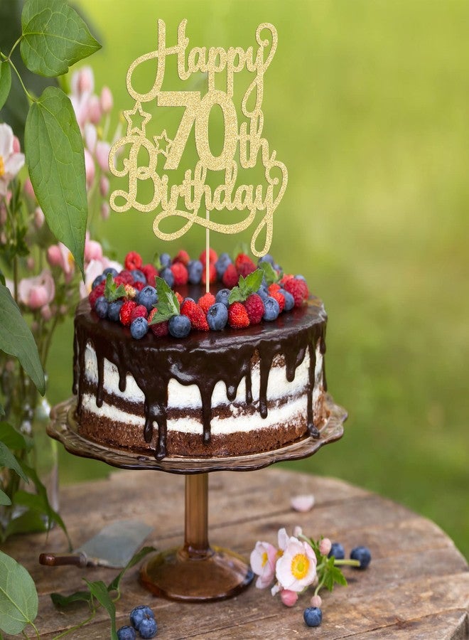 Ephlyn 1 Pack Happy 70th Birthday Cake Topper Gold Glitter 70 & Fabulous Cheers to 70 Years Old 70th Birthday Cake Pick for Celebrating 70th Birthday Anniversary Party Cake Decorations Supplies - Image 4